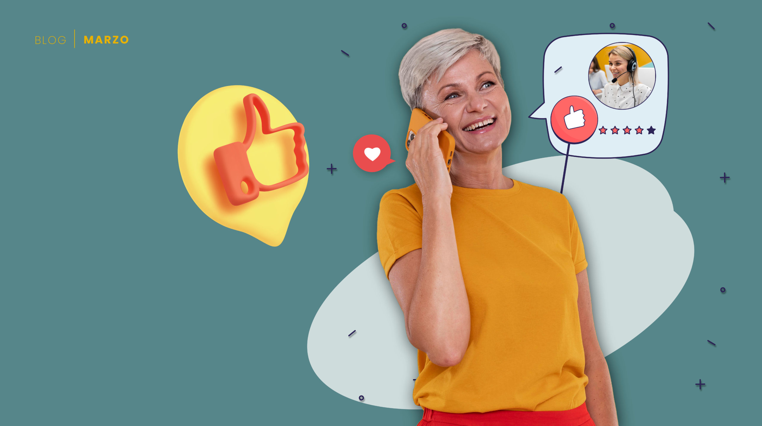 Mujer rodeada de iconos representativos del compromiso digital